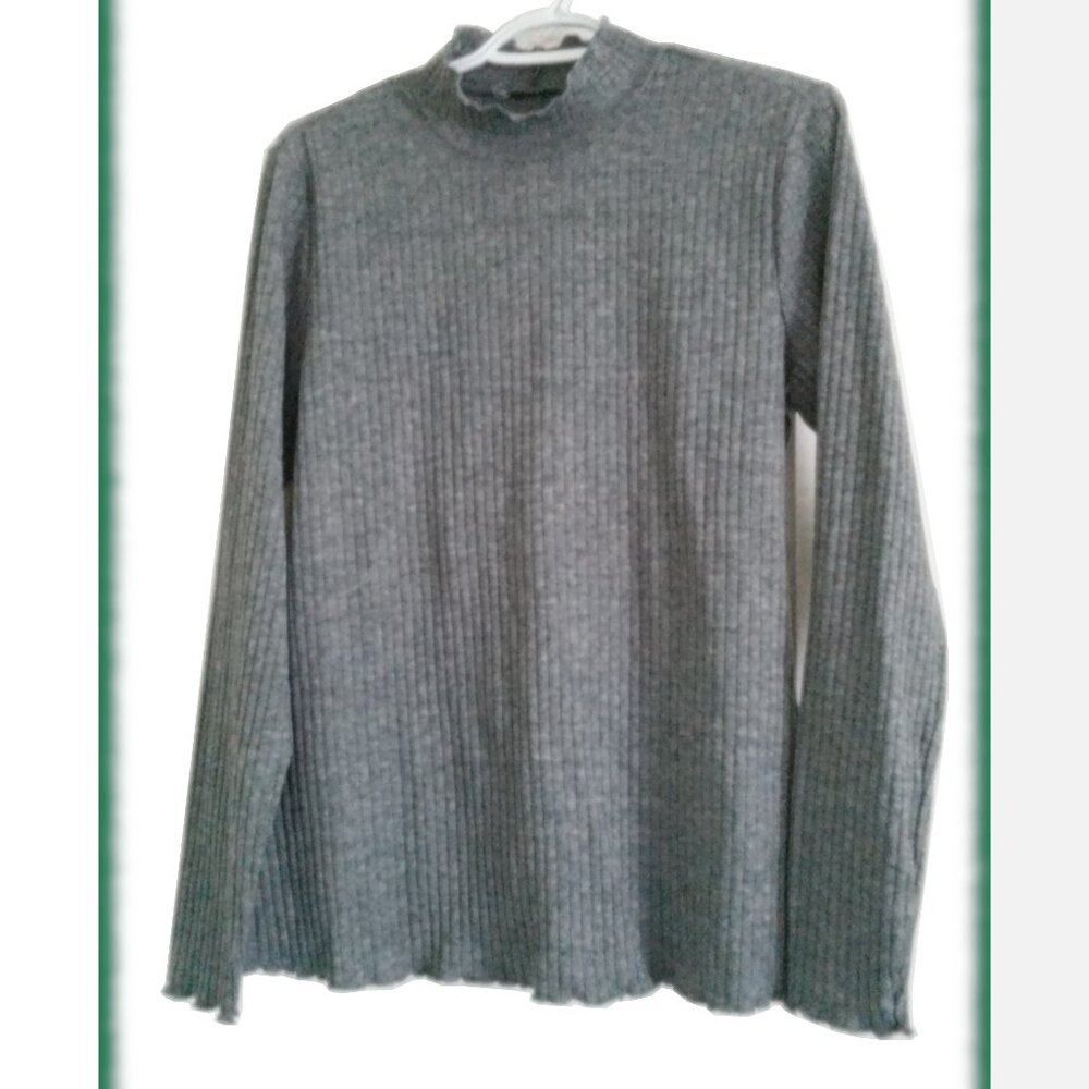 Joe Fresh Women's Long Sleeve Lettuce Trim Turtleneck, Grey, XL
